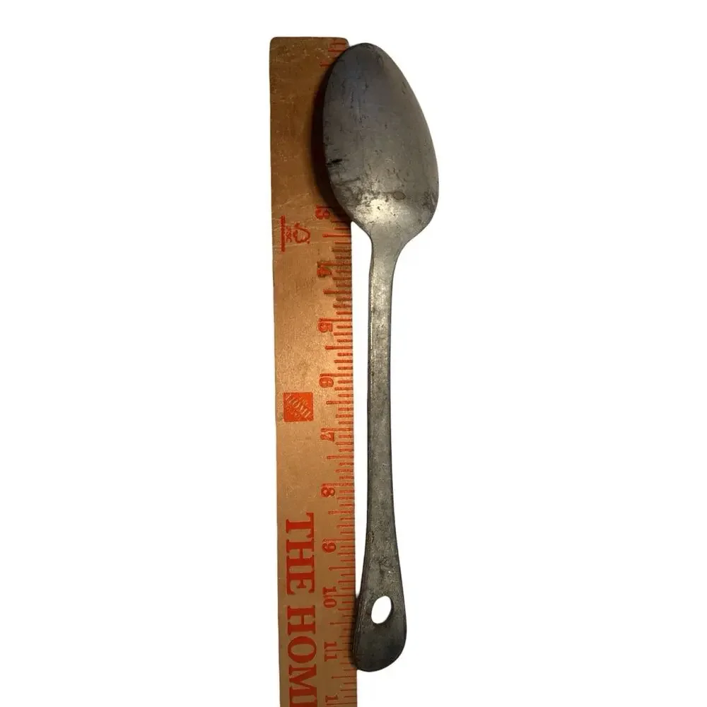 Vintage 1940’s Military Tinned Long Handled Spoon 11.5” Field Mess Galley